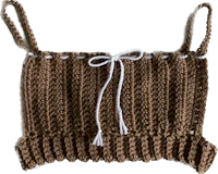 a brown crocheted top with a white bow